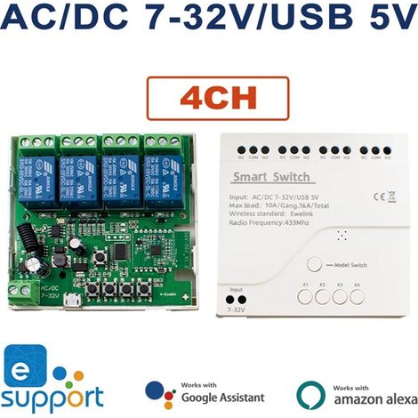 Modulo Relè 7-32V Smart Wifi con Telecomando RF433 Compatibile con eWeLink 4 (1/5)