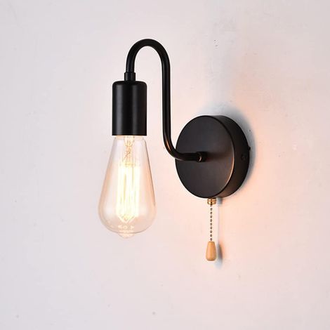 Rétro Luminaire Applique Murale Avec Interrupteur à Tirette Style Industriel Vintage Edison Lampe Douille E27 pour Décoration de Maison, Bar, Restaurants, Café, Club (Noir) [Classe énergétique A+++] (1/5)