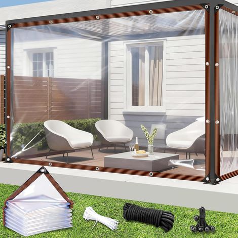 Bâche Transparente, Bache Impermeable Transparente avec 10m Seil et Oeillet, Résistante au Vent et Déchirures, Bâche Étanche pour Extérieur, Balcons, Vérandas, Pavillons, Jardins (3M×4M) (1/5)