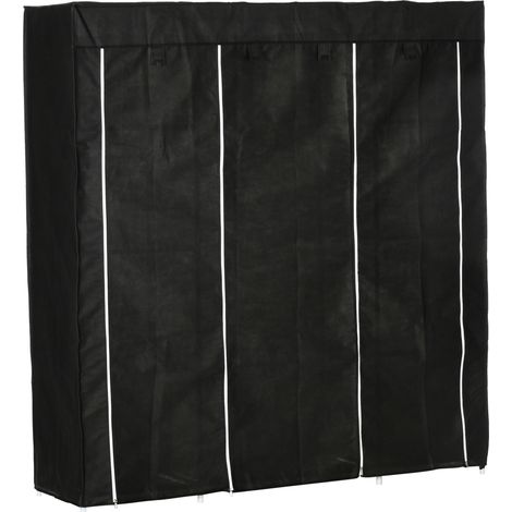 Armario de tela con cremallera, 1 barra y 10 estantes, 150 x 43 x 162,5 cm, negro (1/5)