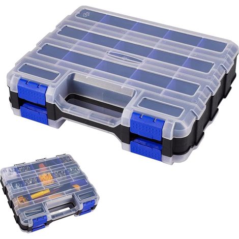 Boîte de Rangement pour Vis, 34 Compartiments Boîte de Rangement Double Face avec Séparateurs Amovibles, Boîtes à Outils à Vis Double Face, pour Petites Pièces, Boulons, Clous(Bleu) (1/5)