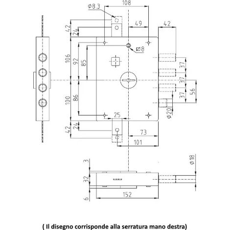 SERRATURA DIERRE 7142 ENTRATA 70 mm DESTRA 3 CATENACCI + 1/2 GIRO (1/2)