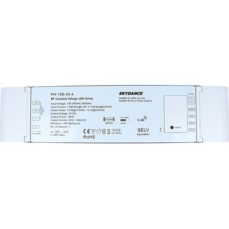 Alimentatore Dimmerabile CV 24V 150W 4 Canali Con Pulsante N.O. e Telecomando RF 2.4G Per Striscia Led PH-150-24-4 (1/3)