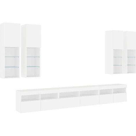 Ensemble de meubles armoire buffet TV télévision salon chambre séjour murau x 7 pièces avec lumières LED blanc
