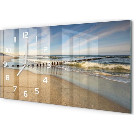 Horloge Murale Originale 60x30 cm Verre Trempé Cadeau Maison Moderne Plage sur la mer Baltique (1/5)