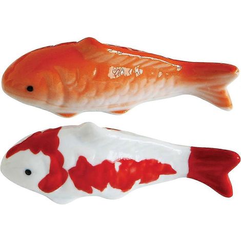 Lot de 2 poissons flottants décoratifs pour aquarium, artisanat sous-marin, poissons en céramique (styles variés)-10.00X4.00X3.50CM