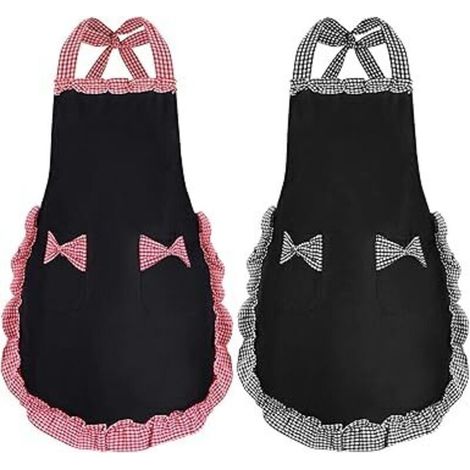 Femme Tablier, Tabliers Noirs pour Femmes avec 2 Poches, Tabliers de Cuisine Imperméables, Tablier de Chef pour Cuisiner, Jardiner, 2 PCS (1/4)