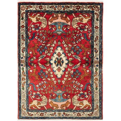 Tapis d'orient 110 x 154 cm, motif oriental, rouge, bleu et crème, en laine naturelle, noué à la main (1/5)
