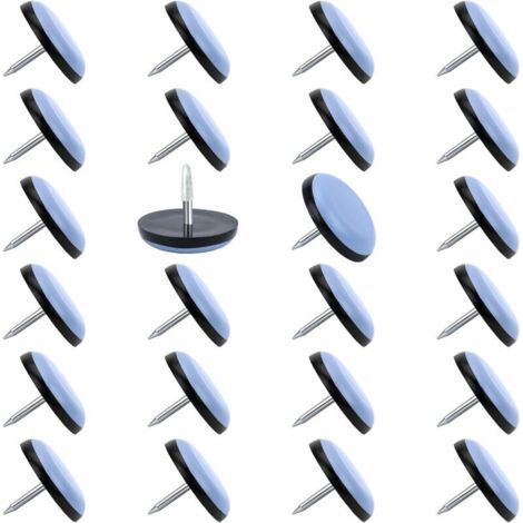 Sollbry Lot de 24 patins de chaise à clouer (2,5 cm de diamètre), patins de chaise en téflon pour parquet, tapis, meubles en bois, patins de déplacement de pieds de meubles en PTFE (téflon) (1/5)