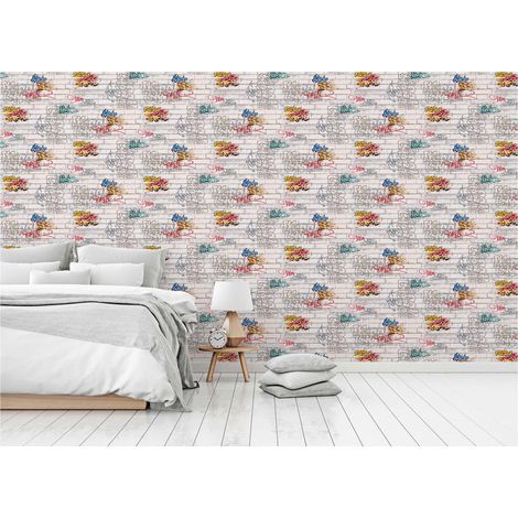 TADESSI Tapete Graffiti M1-No.881 Papiertapete Bunt Weiß Ausgefallene Tapete Urban Wohnzimmer Schlafzimmer Küche (1/5)
