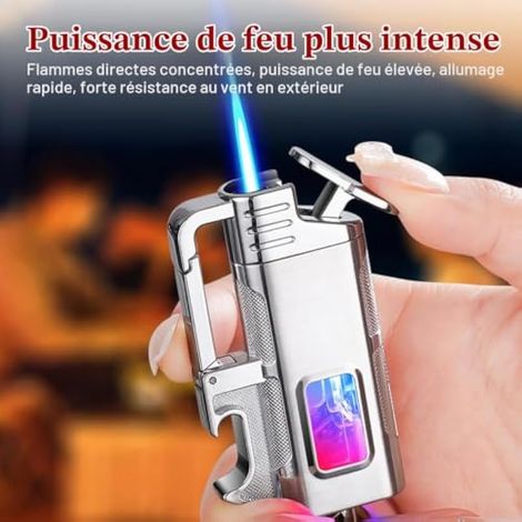 Lot de 2 briquets tempête 3 en 1 avec décapsuleur et porte-clés : briquets en métal, coupe-vent, briquets à gaz pour bougies, cuisine, camping, cheminées - Cadeau pour homme (sans gaz butane) (1/3)