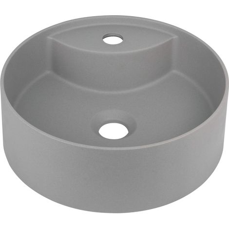 Lavabo in granito tondo d'appoggio con basetta per rubinetteria grigio metallizzato ø36 cm - Delia