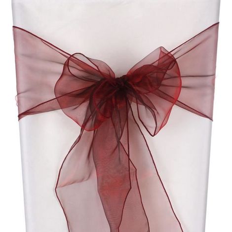 Lot 50 Noeuds De Chaise Organza Baptême Fête Décor Mariage Nuptiale Rouge vineux
