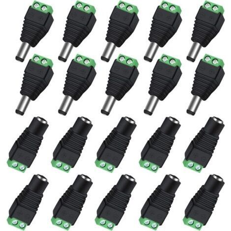 FENOPLASTICALot de 10 Paires de connecteurs d'alimentation BNC/DC mâles et Femelles 2,1 x 5,5 mm pour caméra de vidéosurveillance/Bande LED (1/4)