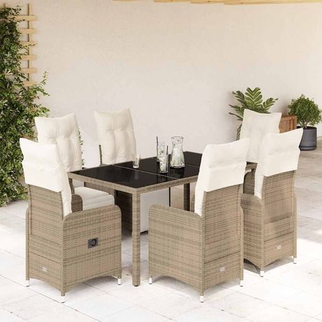 Set de mesa y sillas jardín 7 pzas con cojines ratán PE marrón vidaXL (1/5)