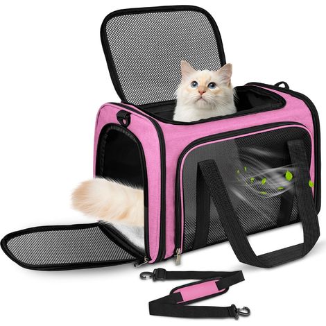 Sac de Transport Chat, Sac Transport Chat Chien avec Matelas Souple, Sac Transport Chien Respirant et Pliable, Caisse de Transport Chat Respirant pour Petit Chien,Chat (Rose, 43x28x28cm) (1/4)