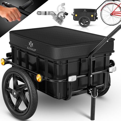KESSER® Rimorchio per biciclette Rimorchio per merci Carrello a mano con aggancio Timone alto per biciclette Rimorchio per trasporto Cassa da trasporto con 70 litri di volume Max. 60 kg Nero (1/5)