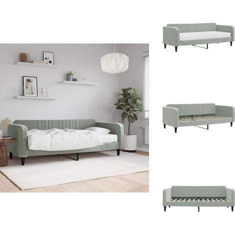 Lit de jour avec matelas gris clair 90x200 cm velours - Canapé Lit - Lit Deux Places - Lit Invité - Lit Pliable - Literie (1/5)