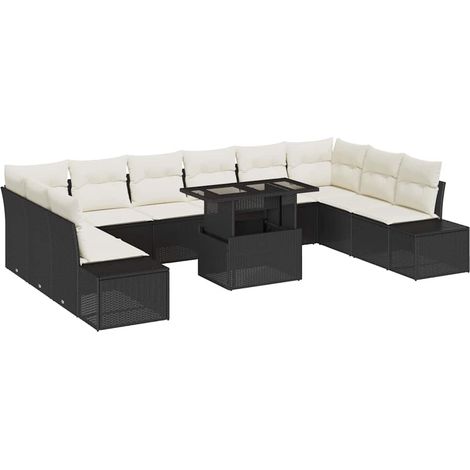 Maison Exclusive - Conjunto de sofá de jardín 11 pcs Negro Polira