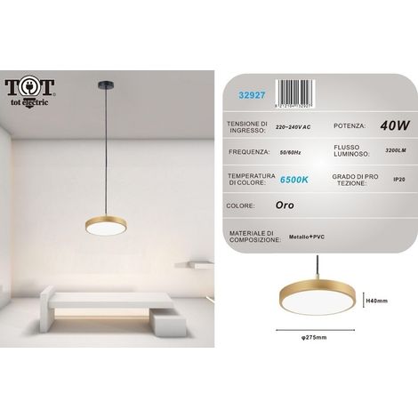 Lampadario a sospensione led 40W oro cerchio tondo design moderno minimal Bianco freddo