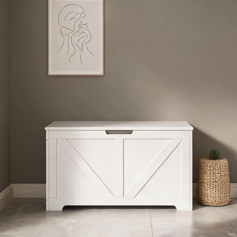 Banc de rangement blanc avec coffre 76 L 100 x 40 x 47 cm (1/5)