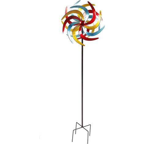 Metall Windrad bunt - 140 x 38 cm - Deko Windspiel Windmühle Gartenstecker groß