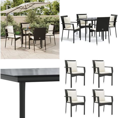 5-tlg. Garten-Essgruppe mit Kissen Schwarz Poly Rattan - Gartenessgruppe - Gartenmöbel (1/5)