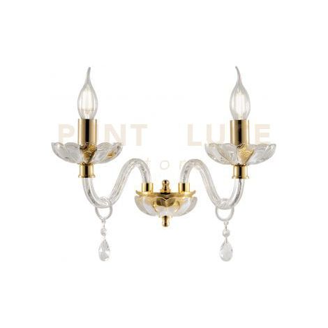 APPLIQUE BRIGIDA/2 CRISTALLO E ORO 2 LUCI ATTACCO E14 L.35CM