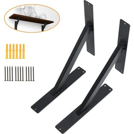 Équerre Etagere, Support d'étagère Mural Angulaire d’Étagère Aluminium, Equerre Etagere Console our fixation Murale Moderne Noir 20cm (1/5)