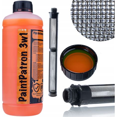 Rosfix PaintPatron 3w1 – Set zur Pflege von Farbspritzaggregaten  1L Reiniger & Schutzmittel, 60 Mesh FTX/XTR Filter  Langzeitschutz & Reinigung  Zubehör für Graco Spritzgeräte