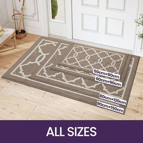 Fußmatte 60 x 90 cm, schmutzabweisende Indoor-Matte, rutschfest, maschinenwaschbar, extrem saugfähig – Dunkelbeige (1/5)