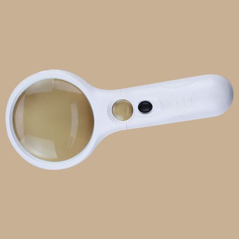 Loupe de poche portable avec 3 LED, grossissement 3x/45x, idéale pour les enfants, l'éducation et la lecture des personnes âgées. Blanche. (1/5)