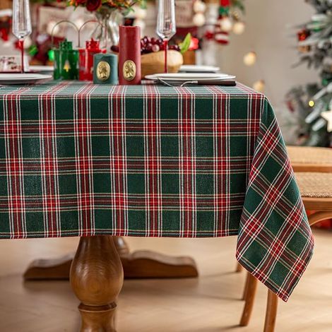 Nappe de Noël à carreaux, nappe de table à tartan vert, nappe rectangulaire lavable pour cuisine/salle à manger/fêtes/décoration de table de Noël (55 x 70 pouces) (1/4)