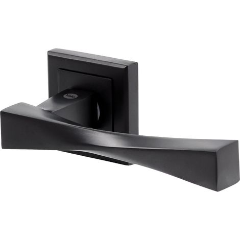 YALE Coppia di Maniglie per porte modello Verona, 35-ZR-8x8-A001CE5611 finitura nera opaca, profilo chiave europeo, con rosetta e bocchetta (1/6)