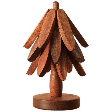 FENOPLASTICALot De 3 Dessous De Plat En Bois Et Verre, Réutilisables Pour Plats Chauds, En Forme D'arbre Et Pliable (1/5)