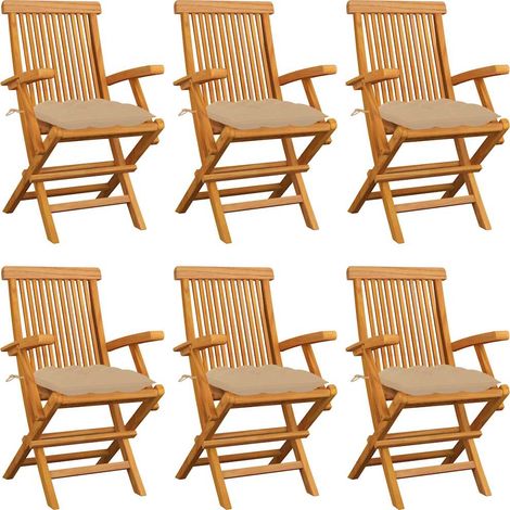 vidaXL Chaises pliantes avec coussins beiges, 6 pièces, en teck massif (1/5)