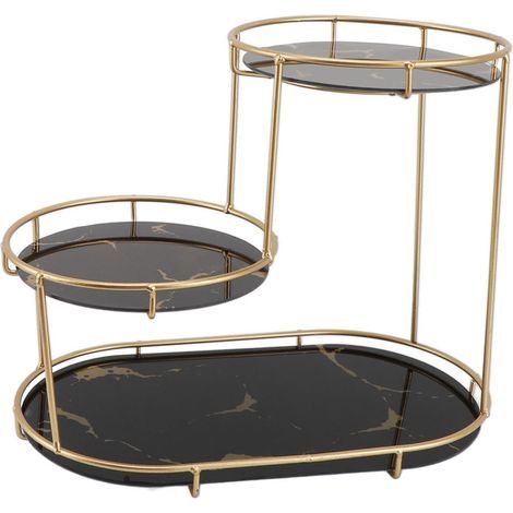 Étagère de maquillage en fer et verre, organisateur élégant et moderne, comptoir de salle de bain pour cosmétiques, parfums, soins de la peau, fond noir (1/5)