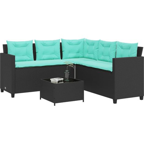 vidaXL Canapé de jardin avec table et coussins en forme de L noir (1/5)