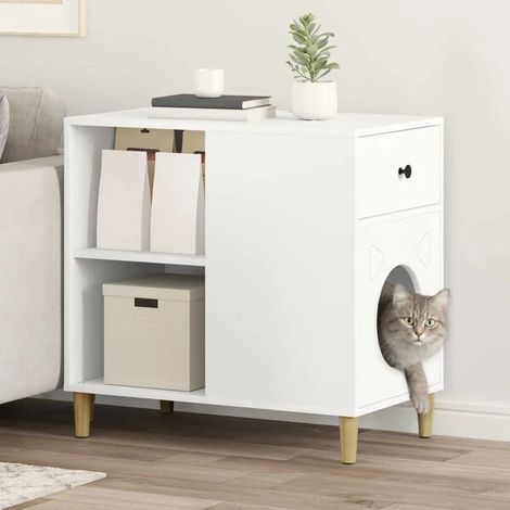 Maison pour chat blanche, 72 x 42,5 x 70 cm, bois d'ingénierie.