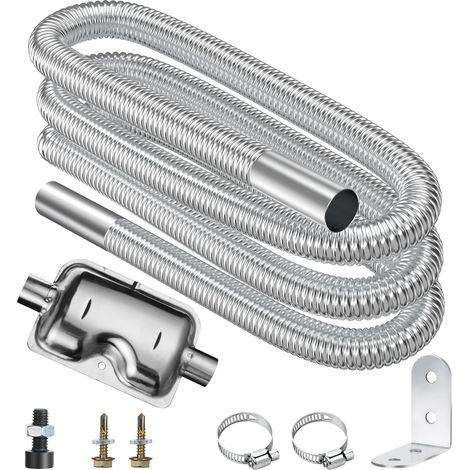 Tubo di scarico con silenziatore, tubo di scarico flessibile portatile in acciaio inossidabile da 300 cm e 25 mm con 2 morsetti in acciaio inossidabile, per riscaldatore diesel per auto (1/5)