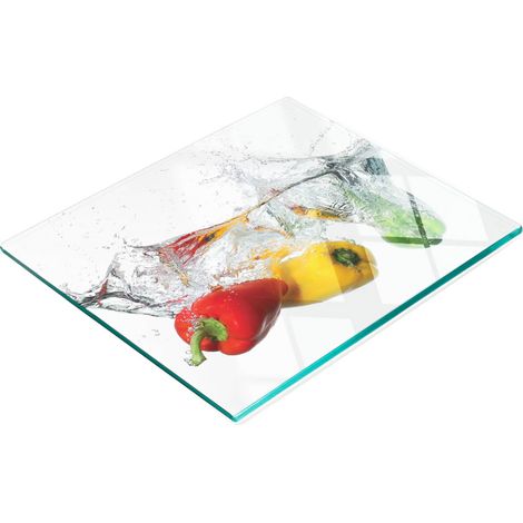 Tabla de cocina de vidrio templado con estampado decorativo de salpicaduras de piment贸n, 60x52 cm. (1/5)