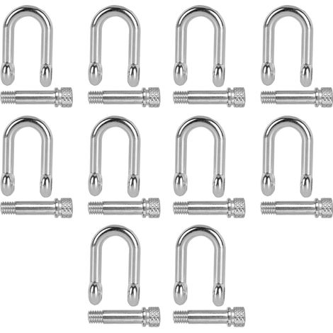 10 Stück U-förmige Schäkel aus Zinklegierung mit D-Ring-Verschluss für Paracord-Armbänder, runder Kopf (1/5)