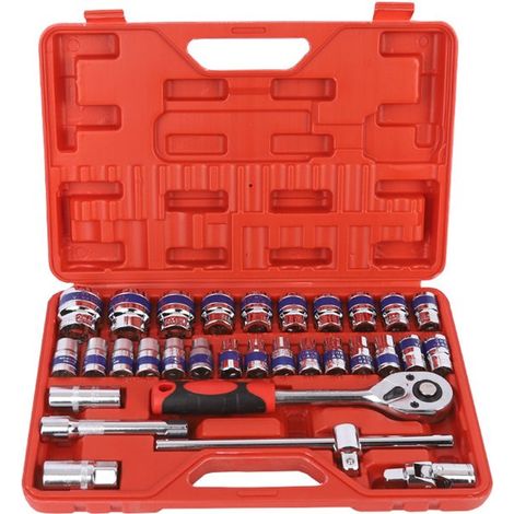Set di chiavi a bussola - Set di riparazione auto da 32 pezzi, set di attrezzi per riparazione auto e costruzioni con chiavi a bussola (1/2)