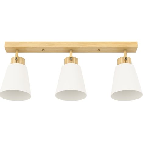 Lámpara de techo LED 40 W con 3 casquillos E27 y cabezales regulables 90° efecto madera natural (1/5)