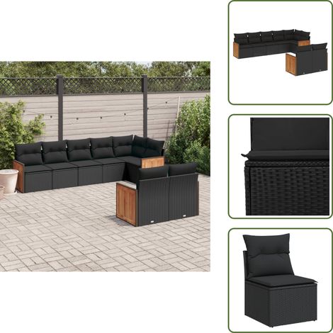Salon de jardin 8 pcs avec coussins noir résine tressée - Salon De Jardin - Meuble De Jardin - Salon Extérieur - Ensemble De Canapés - Canapé D'angle (1/5)