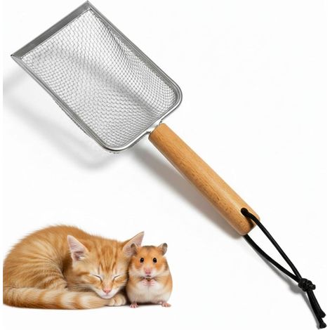 Stainless Steel Cat Litter Scoop, 2.5mm Fine Mesh Cat Litter Scoop with Wooden Handle and Hanging Hole, for Clumping Litter, Wood Pellets, Cats and Rabbits (1/5)