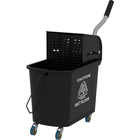 Carro de limpieza, cubo móvil, cubo de limpieza, 20 litros, carro de limpieza con prensa, 2 cámaras, negro