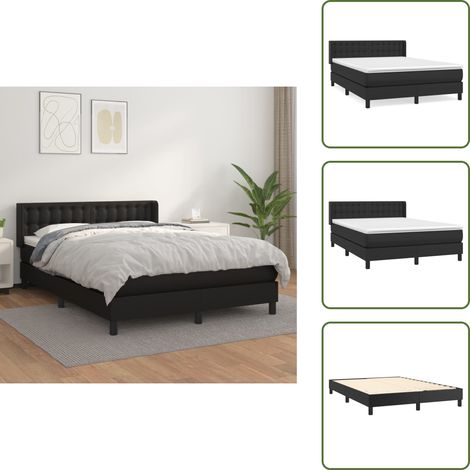 Boxspringbett mit Matratze Schwarz 140x200 cm Kunstleder - Boxspringbett - Doppelbett - Bettenrahmen - Kunstlederbett - Schwarzes Bett (1/5)