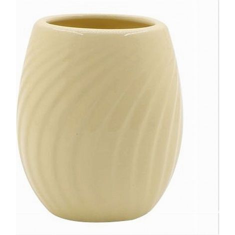 Trade Shop - Cepillo De Dientes De Cerámica A Rayas Vaso Amarillo Accesorios De Baño 79961 - (1/3)