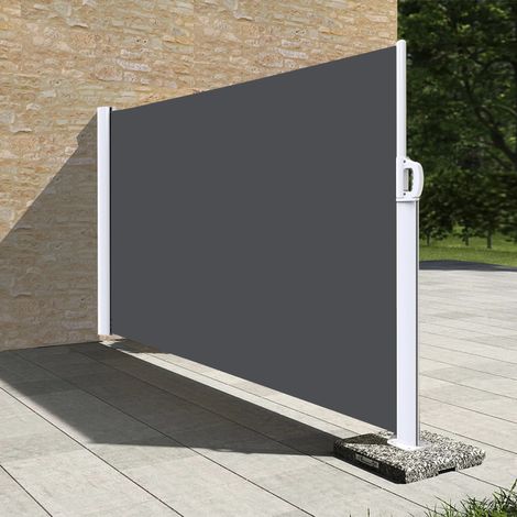 Sunny Inch – Store latéral brise vue extérieur 1,6 x 3,5 m – Coffre intégral en aluminium – Toile imperméable gris anthracite – Installation murale ou au sol (1/5)